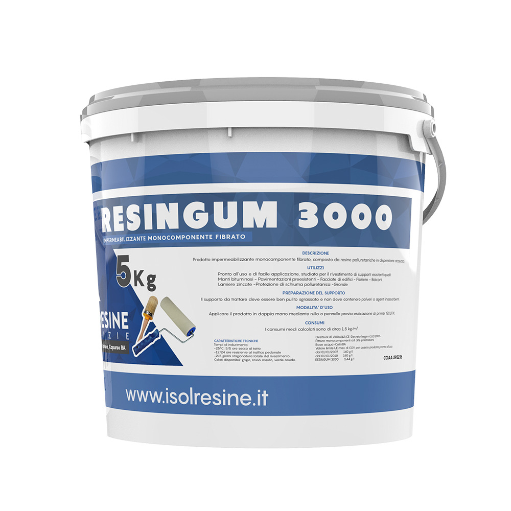 Isolresine Resingum 3000 grigio prodotto impermeabilizzante monocomponente fibrato