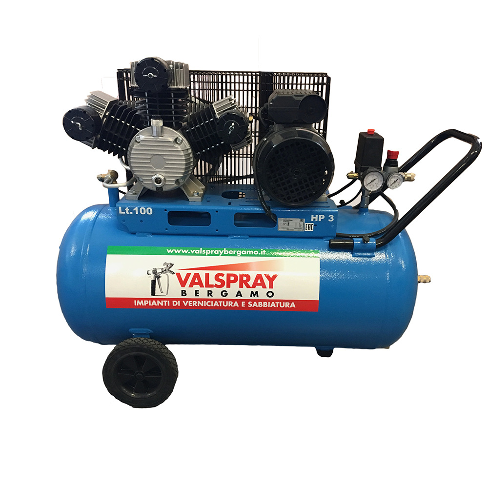 Valspray compressore d'aria con trasmissione a cinghia 3 teste 100 lt