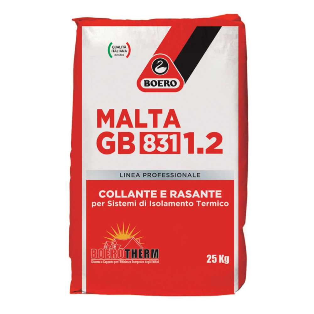 Boero malta GB 831 1.2 - 25kg collante per incollaggio e rasatura di pannelli in EPS, sughero e lana, granulometria 1.2