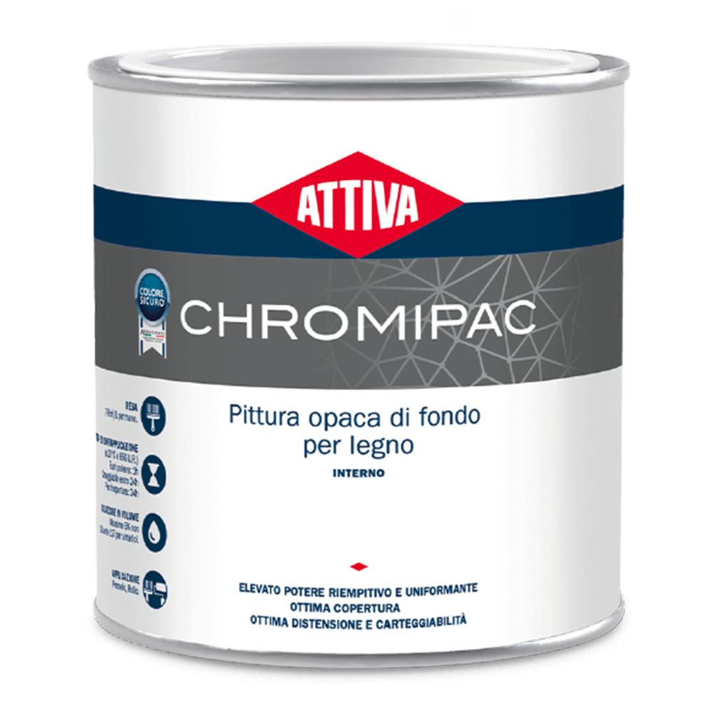 Attiva Chromipac bianco  pittura opaca di fondo per legno