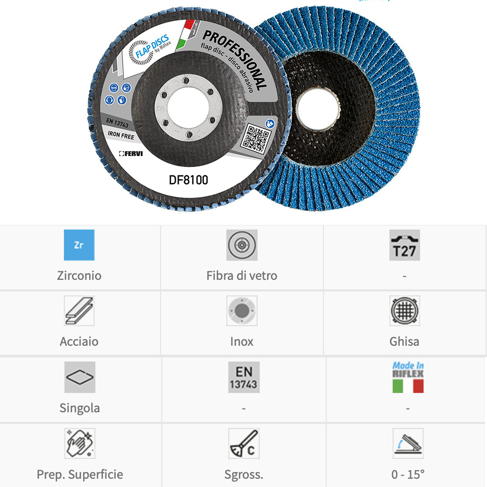 Fervi Disco lamellare Professional Classic (zirconio/fibra di vetro) DF8100-Z - T27 - Confezione 10 dischi