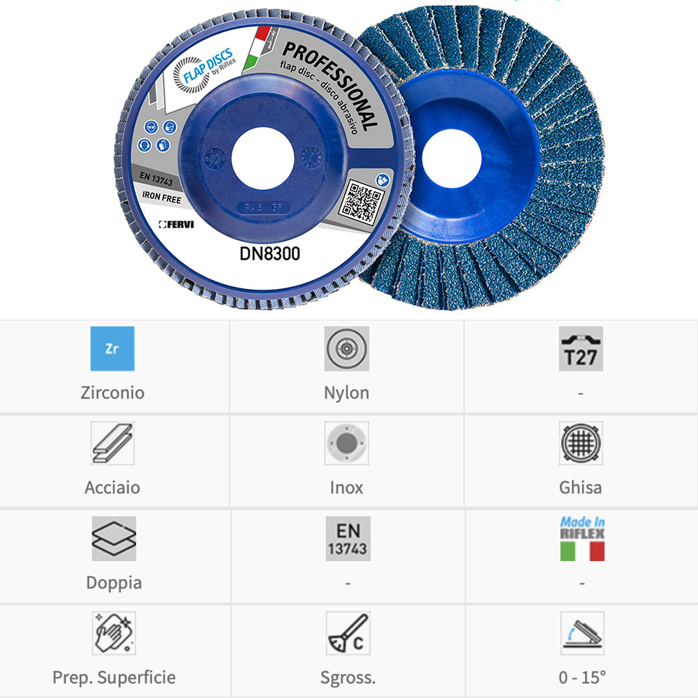 Fervi Disco lamellare Professional Dual Flop (zirconio/nylon) DN8300-Z - T27 - Confezione 10 dischi