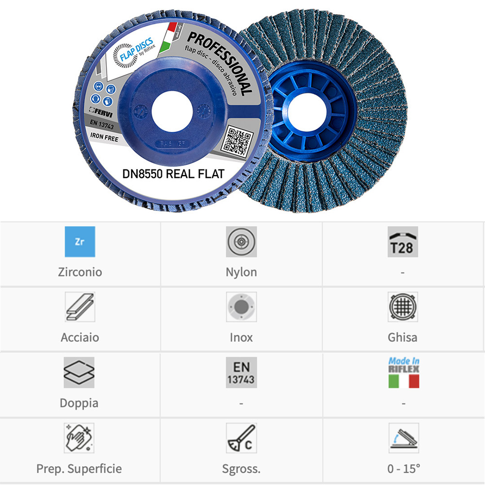 Fervi Disco lamellare Professional Real flat (zirconio/nylon) DN8550-Z - T28 - Confezione 10 dischi