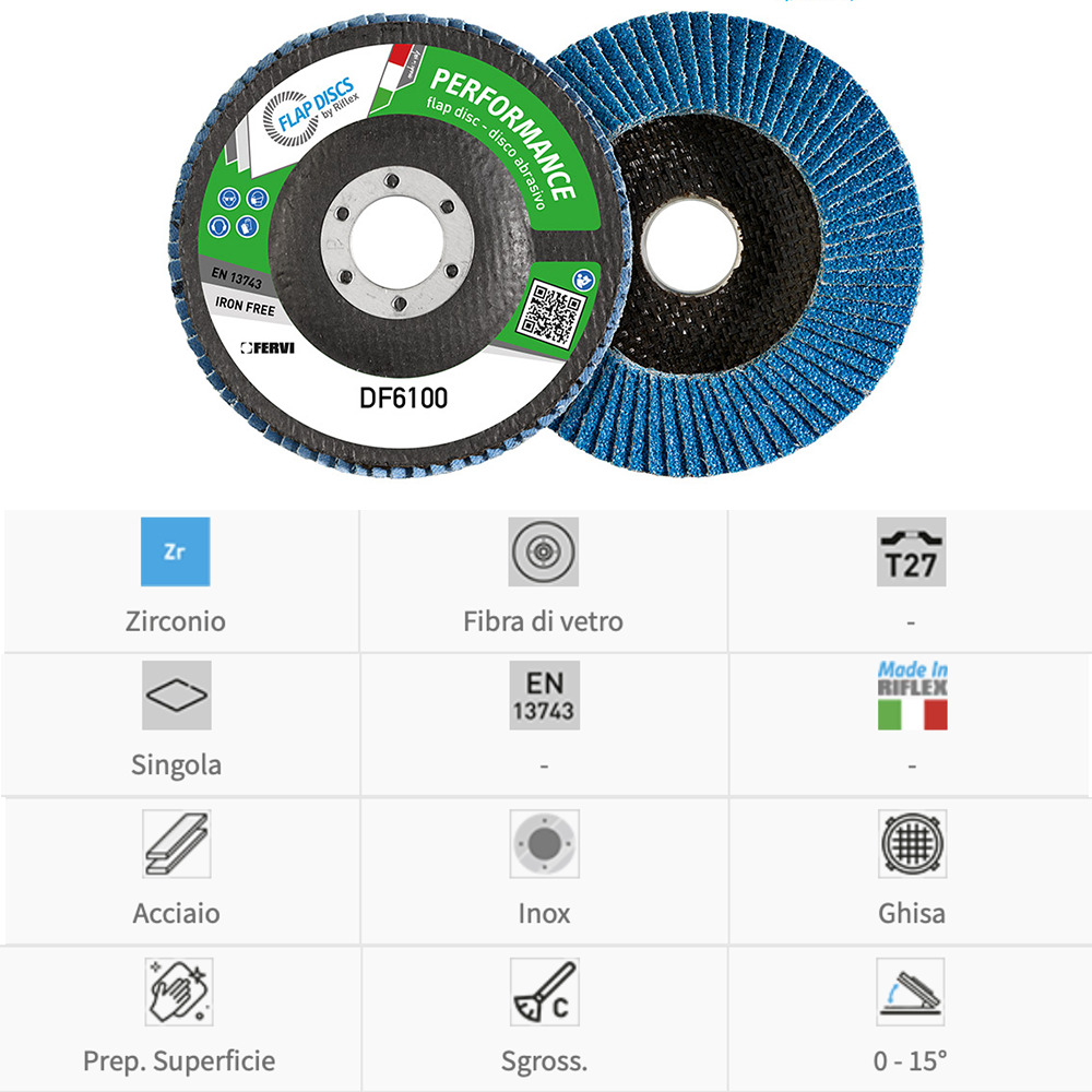 Fervi Disco lamellare Performance Classic (zirconio/fibra di vetro) DF6100-Z - T27 - Confezione 10 dischi