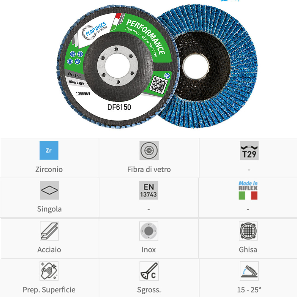 Fervi Disco lamellare Performance Classic (zirconio/fibra di vetro) DF6150-Z - T29 - Confezione 10 dischi