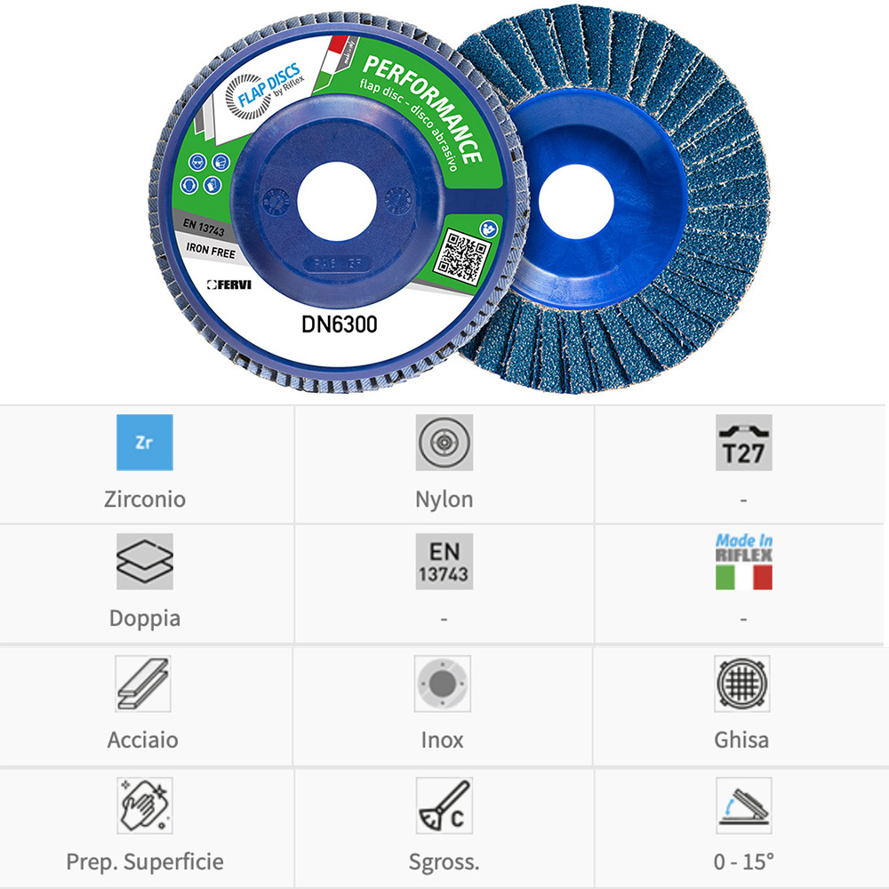 Fervi Disco lamellare Performance Dual Flap (zirconio/nylon) DN6300-Z - T27 - Confezione 10 dischi