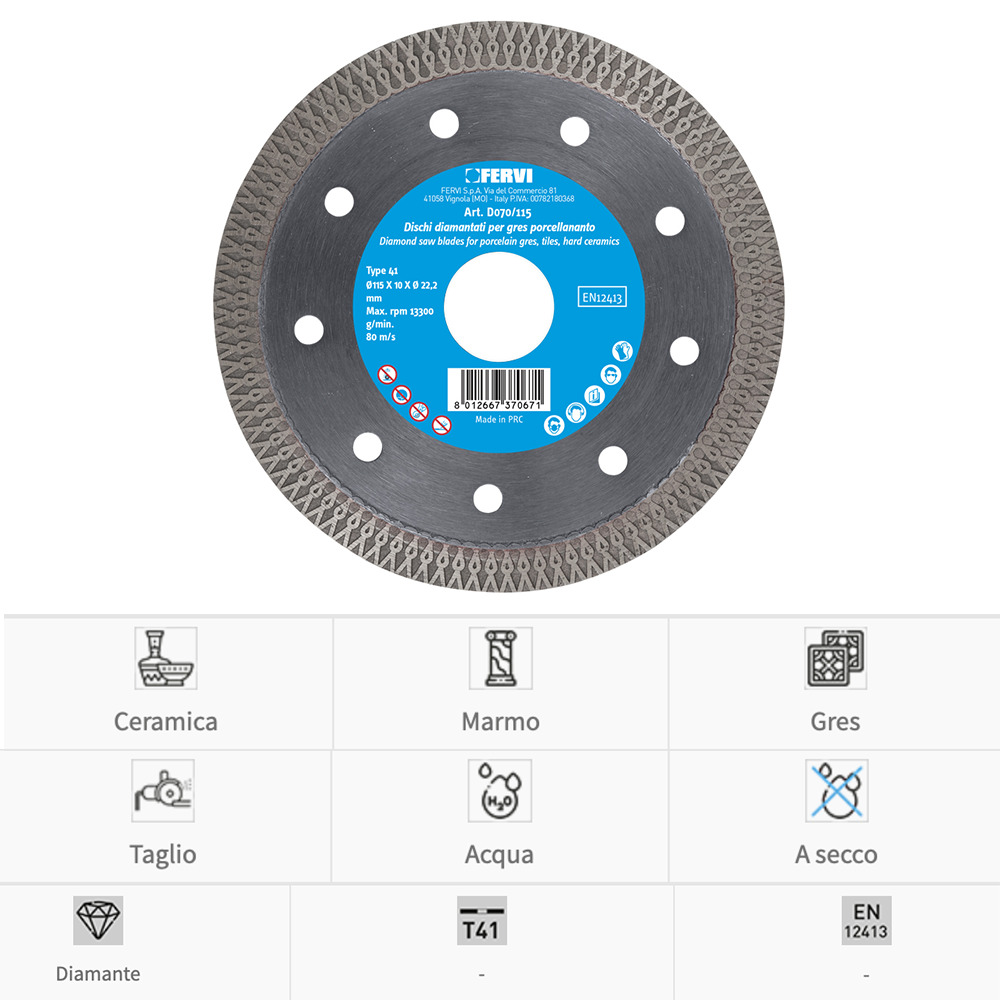 Fervi disco diamantato per gres porcellanato professionale D070