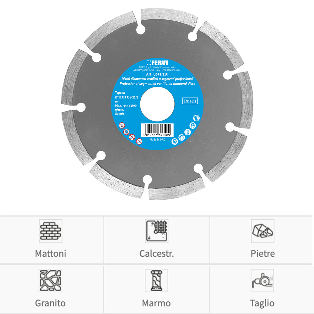 Fervi disco diamantato professionale ventilato a segmenti D055