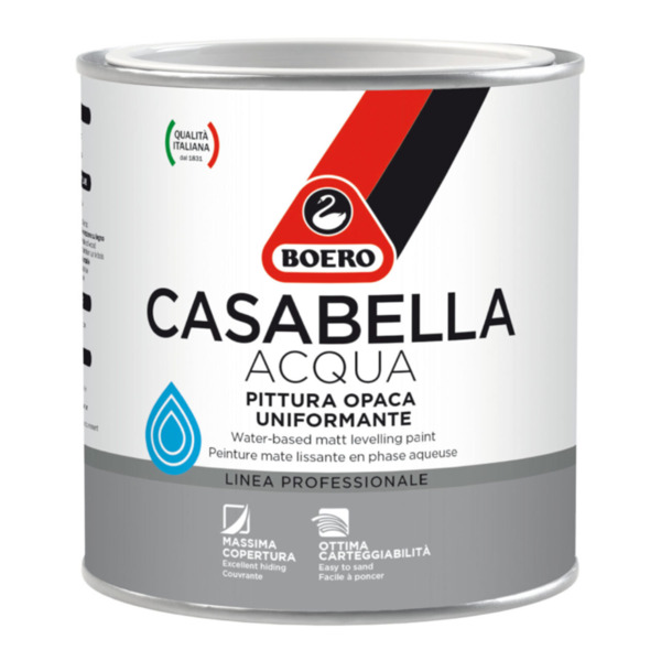 Boero Casabella all'acqua bianco pittura opaca di fondo al elevata copertura e carteggiabilita' - Formato in litri: 0,5 lt