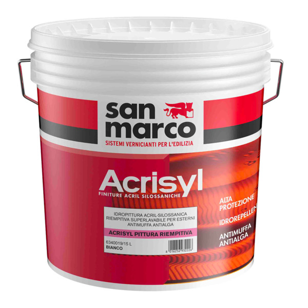 San Marco Acrisyl bianco pittura riempitiva idropittura acril-silossanica per esterni antimuffa e antialga - Formato in litri: 5 lt