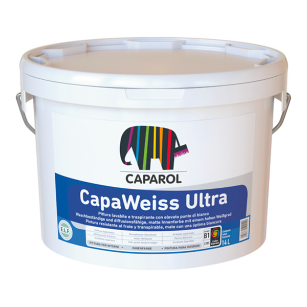 Caparol Capaweiss Ultra  bianco - Pittura lavabile e traspirante con elevato punto di bianco - Formato in litri: 14 lt