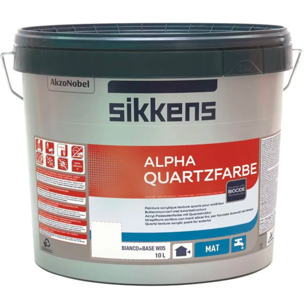 Sikkens Alpha quartzfarbe bianco idropittura acrilica con inerti silicei fini per esterni - Formato in litri: 1 lt