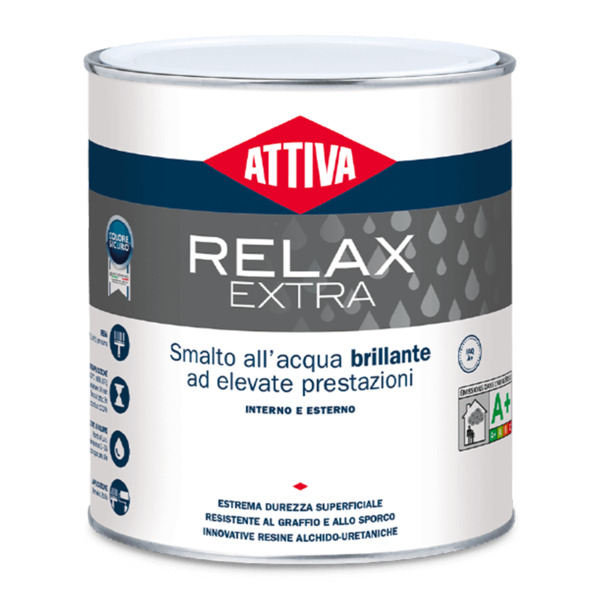 Attiva Relax extra brillante bianco smalto all’acqua ad elevate prestazioni - Formato in litri: 0,75 lt