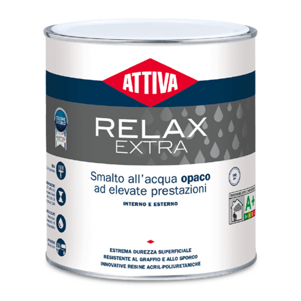 Attiva Relax extra opaco bianco smalto all’acqua opaco ad elevate prestazioni - Formato in litri: 0,75 lt